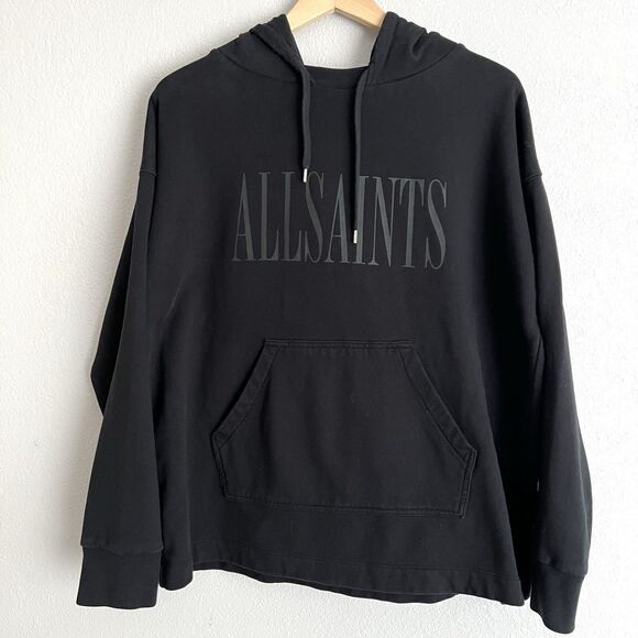 ALLSAINTS Mens Monochrome Big Logo Hoodie Size Medium Black - Picture 1 of 6